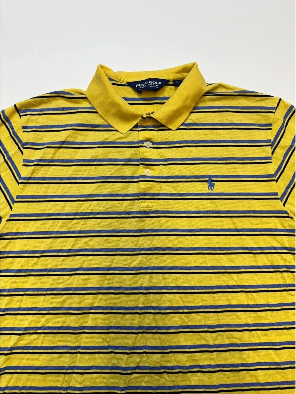 Lot of 2 Polo Ralph Lauren Polo Shirts Mens L Gray Yellow Striped Golf